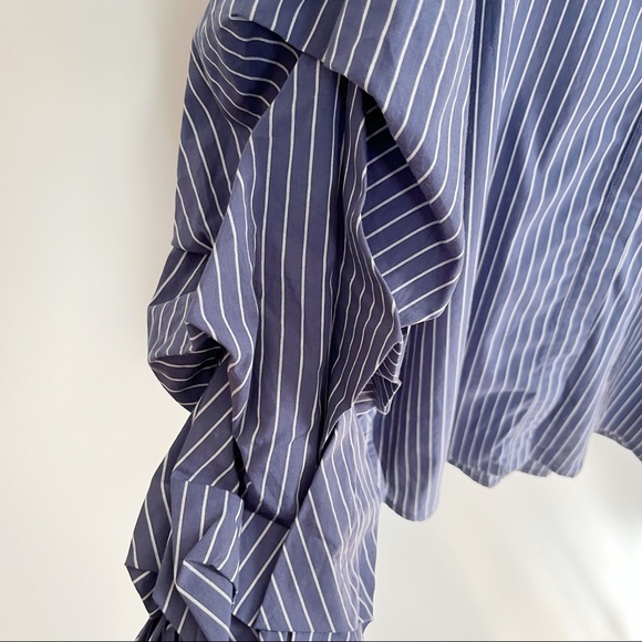 Astr shirt blue white striped ruffled sleeve collared button front - Picture 4 of 9